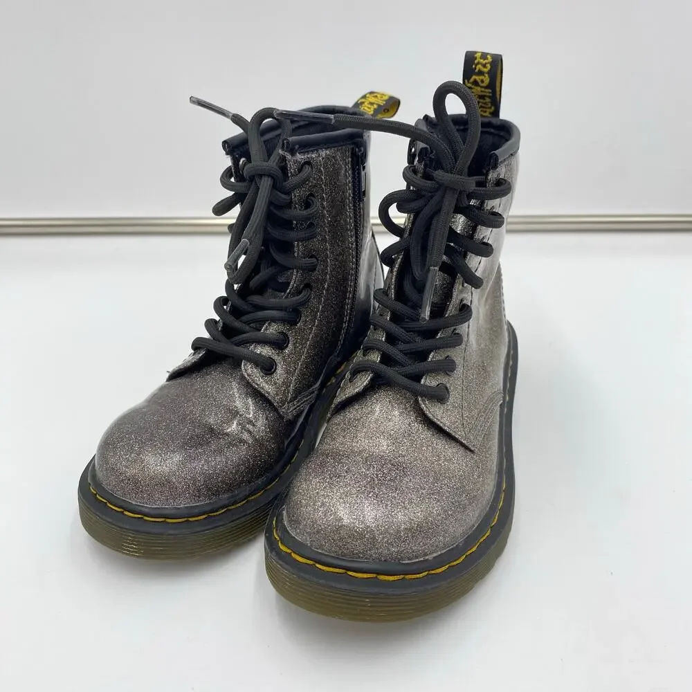 Dr. Martens Girl's 1460 Gray Glitter J Combat Boots Size 12